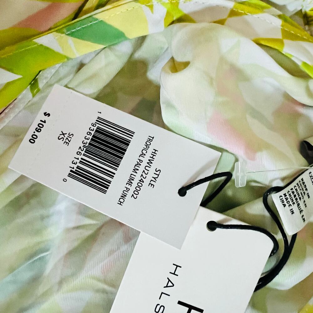 H Halston Tropical Palm Lime Punch Spagetti Strap Maxi Dress Size XS NWT - Picture 6 of 10
